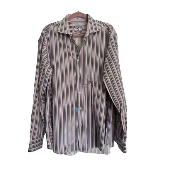 Bugatchi‎ Uomo Flip Cuff Dress Shirt Striped Long Sleeve Button Up Mens Size XL - Picture 1 of 11